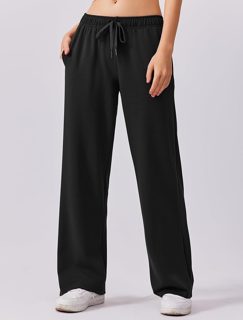 PINSPARK 2-Piece Lounge Set for Women with Half Zip Sweatshirt & Wide-Leg Pants - Black, Medium, Standard