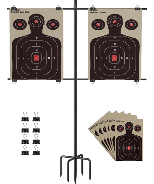 Ardier Adjustable Shooting Target Stand with 5-Prong Base, Portable Steel Target Holder with 9 Clips and 15 pcs Paper, Ideal Hunting Accessories for Outdoor Shooting Range, L