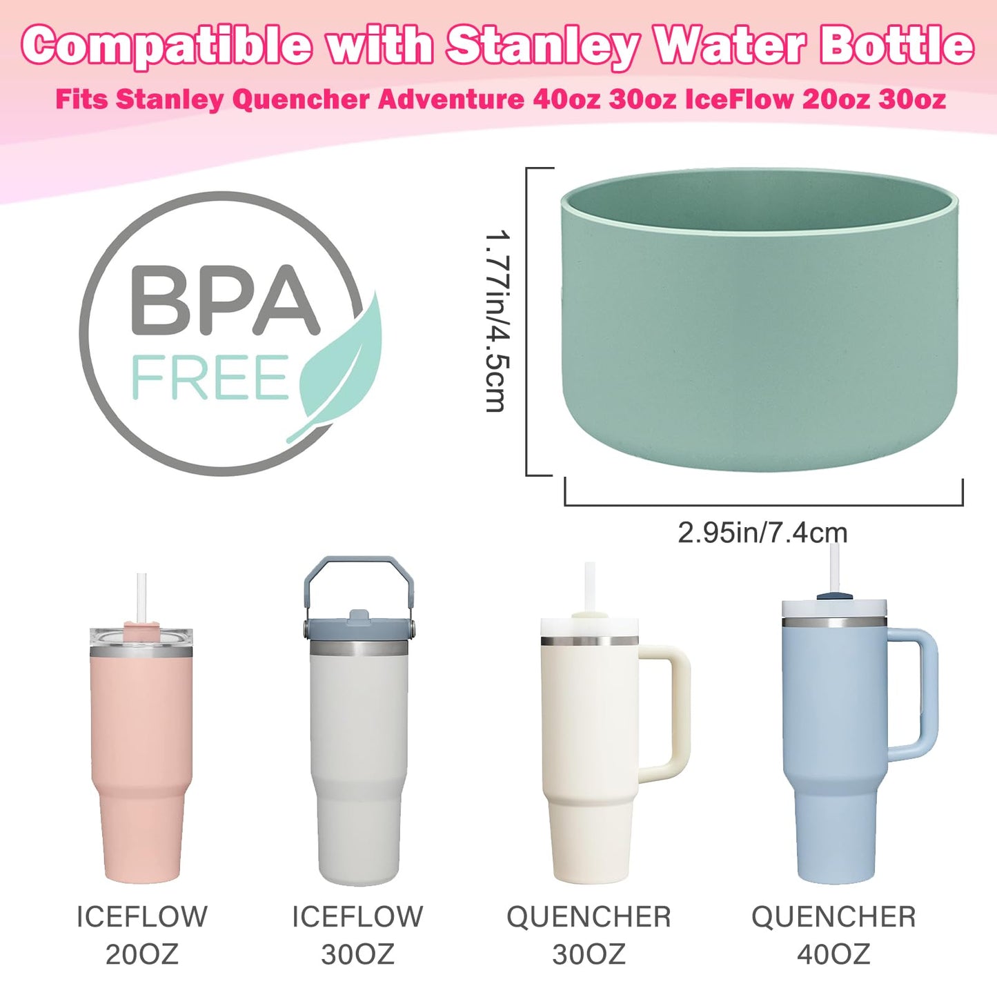 LUCKINEE 2Pcs Silicone Boot Base Protector for Stanley Quencher Adventure 40oz & IceFlow 20oz 30oz Water Bottle Accessories, Silicone Bottom For Stanley Tumbler