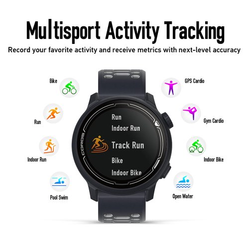 COROS PACE 2 Sport Watch GPS Heart Rate Monitor, 20 Days Long Battery Life, Lightweight, Barometer, Training Plan, Navigation, Sleep Track, Swim, Bike, Run, Strength, Treadmill -Navy Silicone