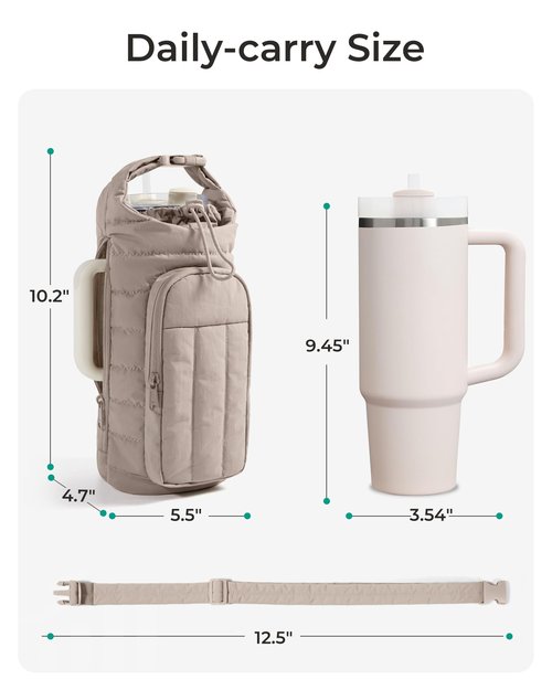 BAGSMART Water Bottle Holder Bag with Strap, 40/32 oz Crossbody Bag Gym Accessories, Sling Purses for Women, Camel