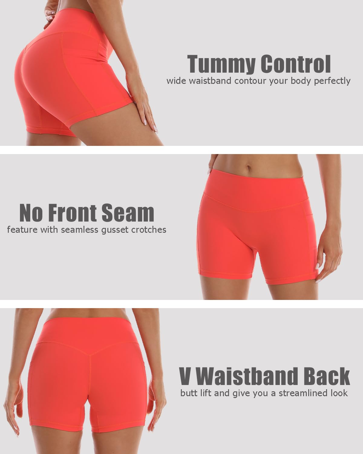 HOKOYI High Waisted Biker Shorts for Women 5'' Tummy Control Running Workout Spandex Athletic Gym Yoga Shorts with Pockets og m Orange