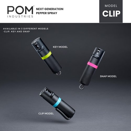 POM Pepper Spray Combo Pack Clip & Keychain - Maximum Strength OC Spray Self Defense- Tactical Compact & Safe Design - 25 Bursts & 10 ft Range - Stream Spray Pattern Grey and Pink