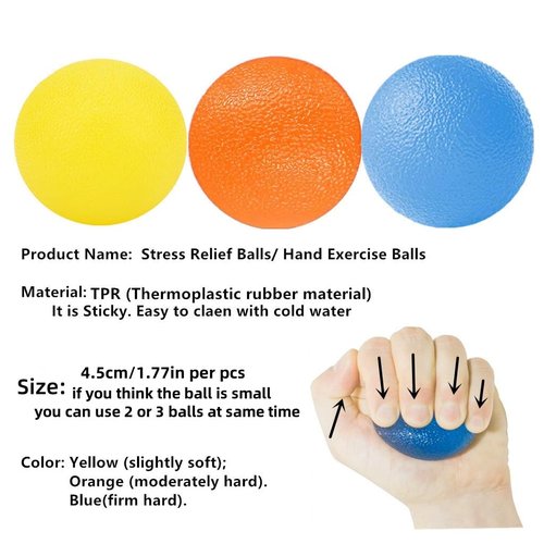FMELAH 3 Resistance Levels Hand Exercise Balls, Stress Balls for Adults, Squeeze Balls for Physical Therapy, Hand Grip Strength Trainer Hand Squeezers for Strength, Wrist Forearm Finger Exerciser