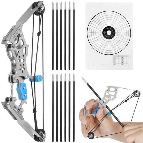 Stainless Steel Mini Compound Bow Set, Pocket-Sized Archery Kit for Practice, Gift Idea for Kids and Adults