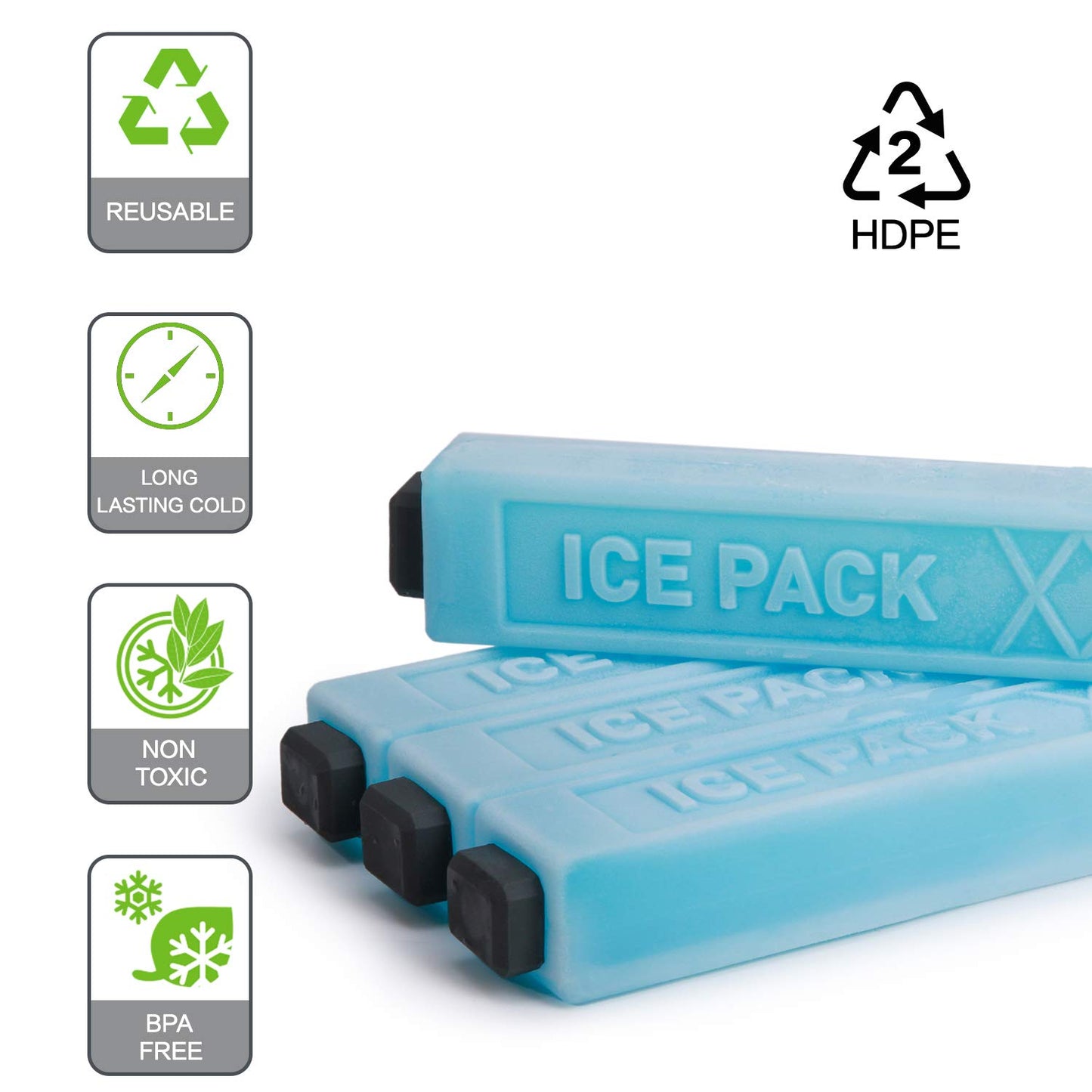 TOURIT Ice Packs for Coolers, 4 Pack Reusable Long Lasting Freezer Packs for Lunch Bags/Boxes, Cooler Backpack, Camping, Beach, Picnics, Fishing and More, Blue