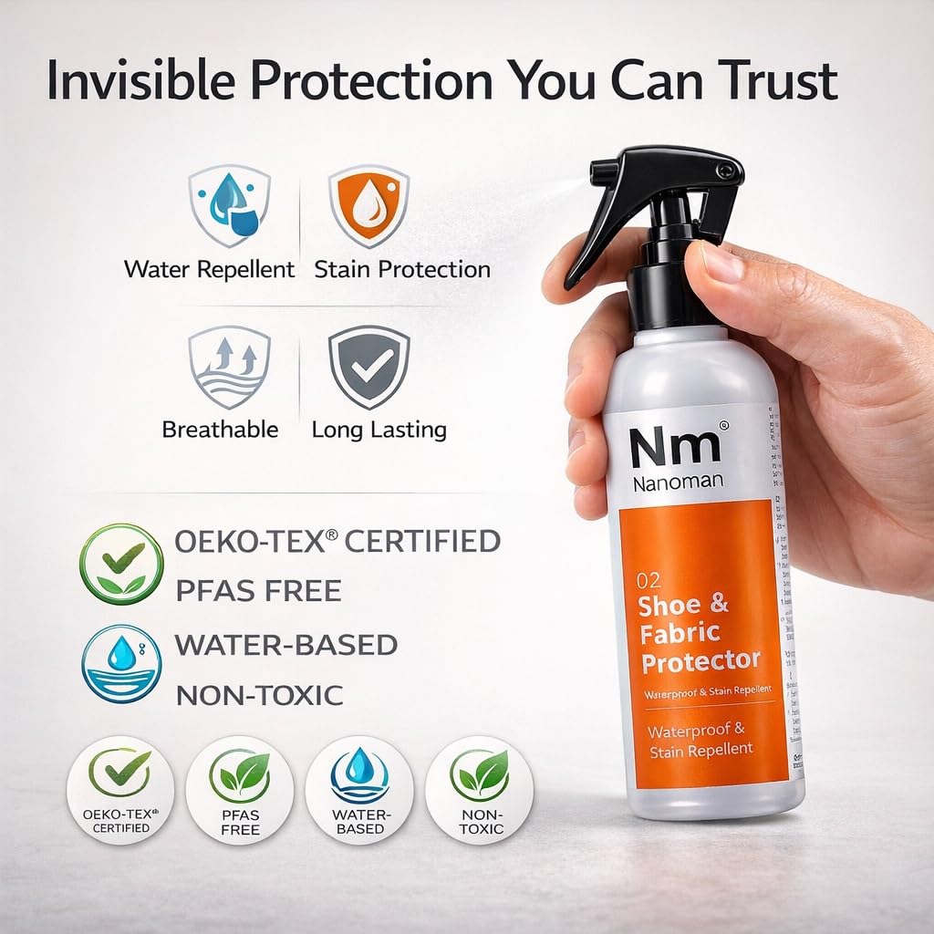 Nanoman Shoe & Fabric Protector Spray 250mL – Waterproof & Stain Repellent for Sneakers, Suede, Leather & Clothing | PFAS-Free