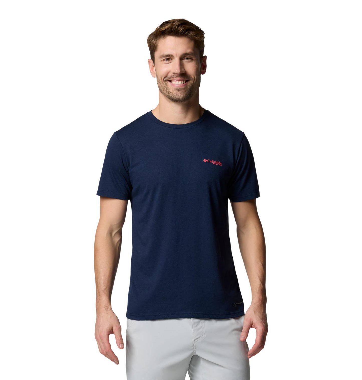 Columbia Mens PFG Fish Flag II Short Sleeve, Collegiate Navy/Sunset Red Gradient, Large