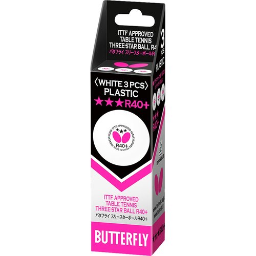 Butterfly R40+ Table Tennis Balls - 40mm White Ping Pong Ball - 3 Pack