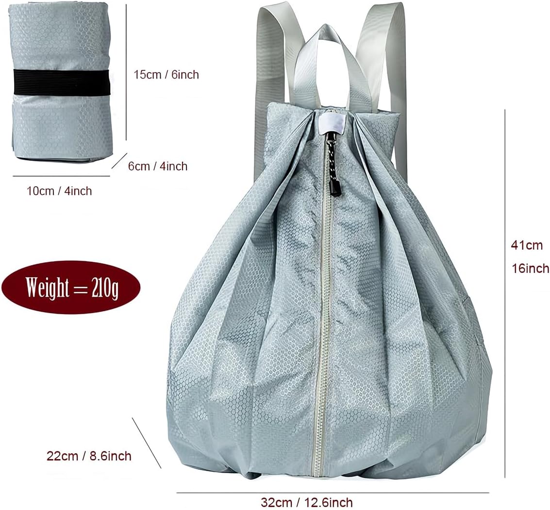 1PC Sports Drawstring Backpack - Swim Gym Bag - Extendable Foldable, Grey