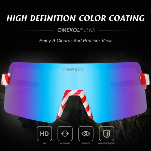 OMEKOL Polarized Sports Sunglasses Cycling Glasses UV400 Mountain Bike Goggles MTB Riding Bicycle Eyewear Men Women Baseball Running Fishing Golf Outdoor - USA Flag Frame/Blue Lens