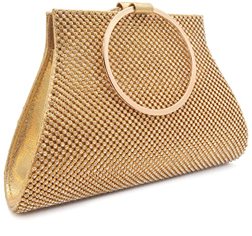 MOSS MON Crystal Clutch Purse for Brides & Bridesmaids - Gold Wristlet Evening Bag