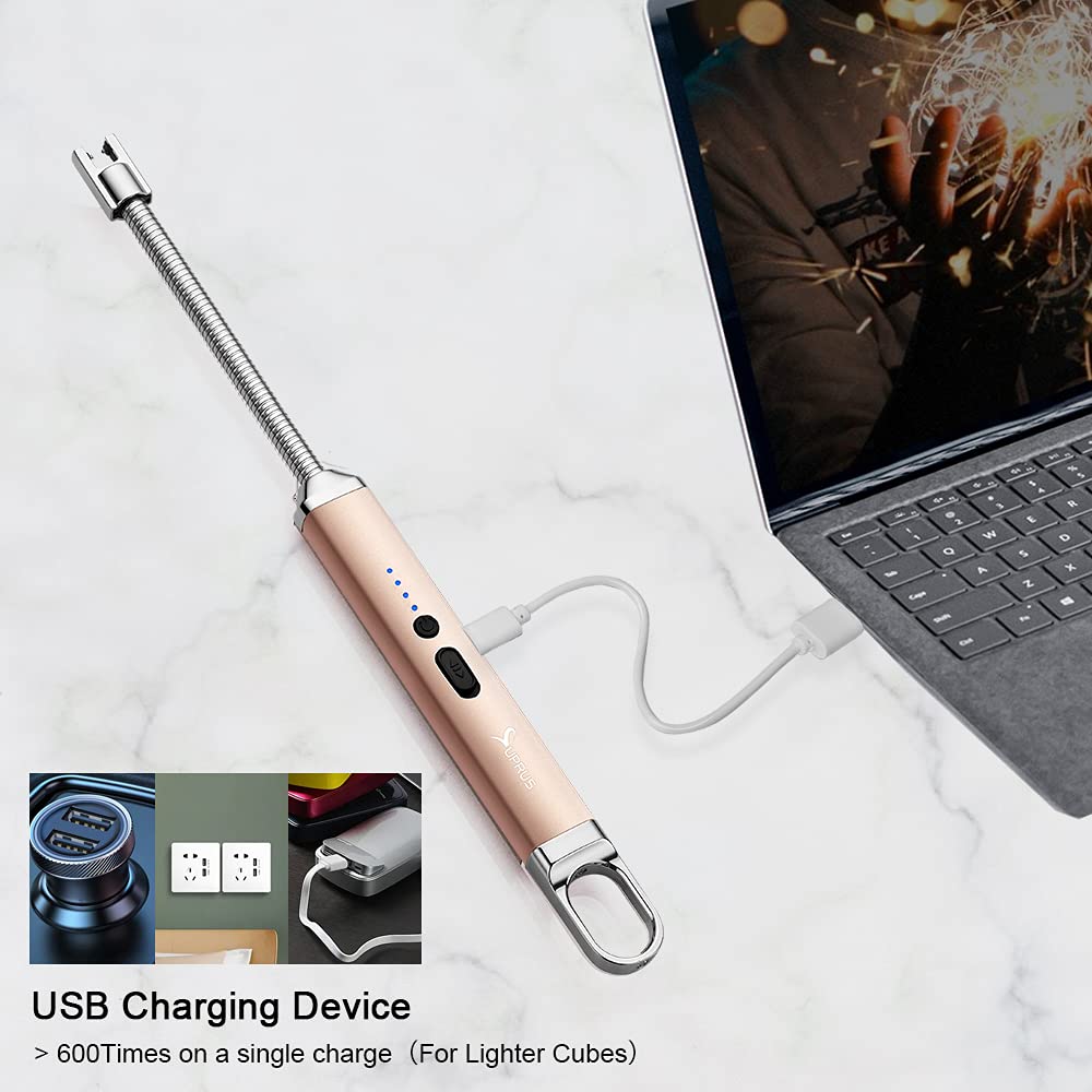 SUPRUS Lighter Rechargeable USB Lighter Arc Electric Lighetrs with Safety Switch 360° Flexible Neck Flameless Grill Long Lighters for Candle Camping Cooking (Champagne Gold)