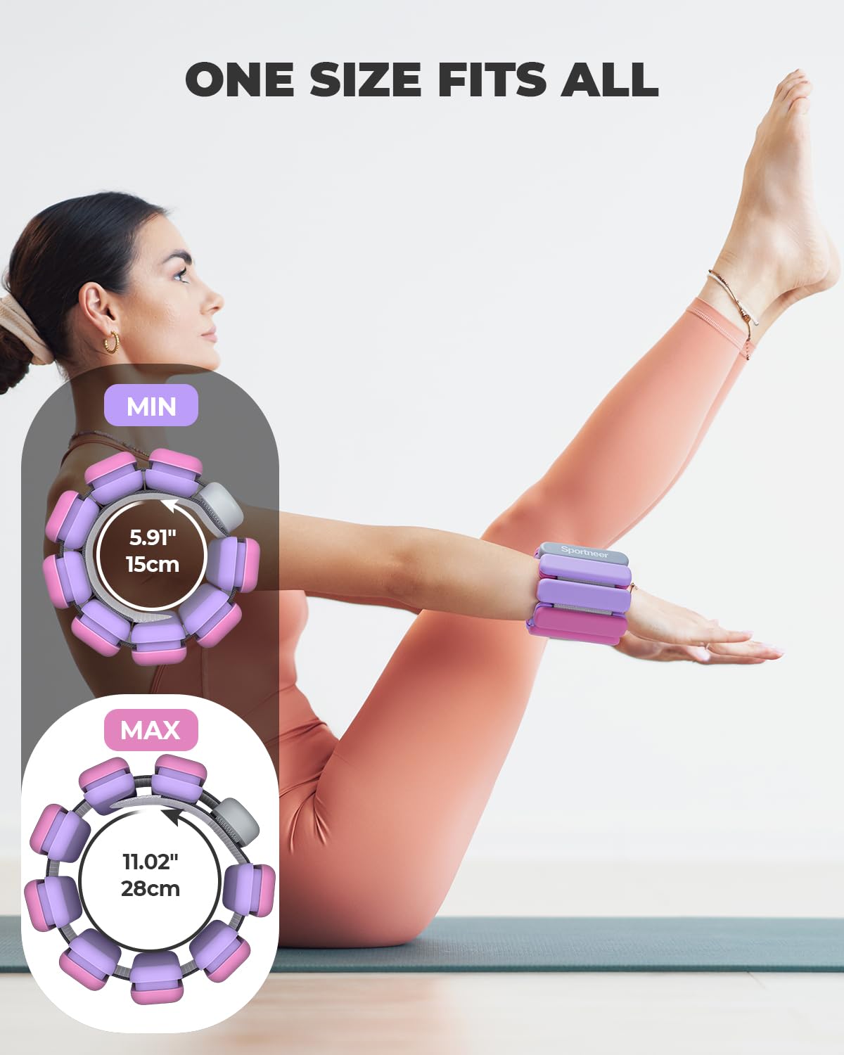 Sportneer Wrist & Ankle Weights for Women Men 4 lbs (2 lb Each) Adjustable Silicone Weighted Bracelet Set for Gym Yoga Pilates Cardio Strength Training Wearable Arm Hand Workout Weights
