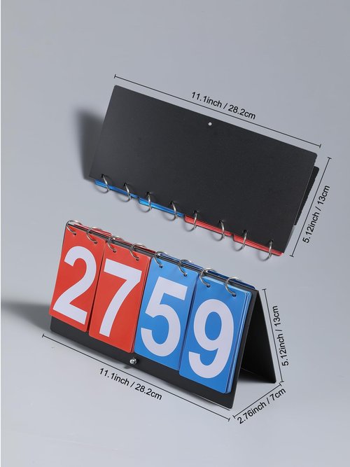 4-Digit Scoreboard, Flipper Scoring Board for Volleyball, Basketball & Kickball, Portable Score Keeper, Red & Blue