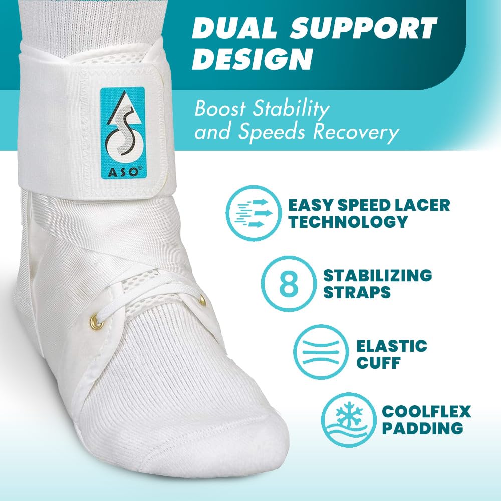 Med Spec ASO Speed Lacer (Medium, White) – Ankle Brace for Sprained Ankle and Peroneal Tendonitis, Orthopedic Ankle Support for Men, Women, Adults, Teens and Kids, Sports Injury Recovery, 223604