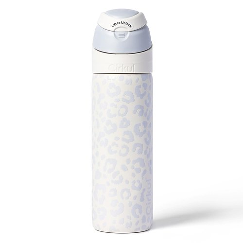 Cirkul 26oz StrawSip Flip Bottle, Luxe Leopard (White Leopard)