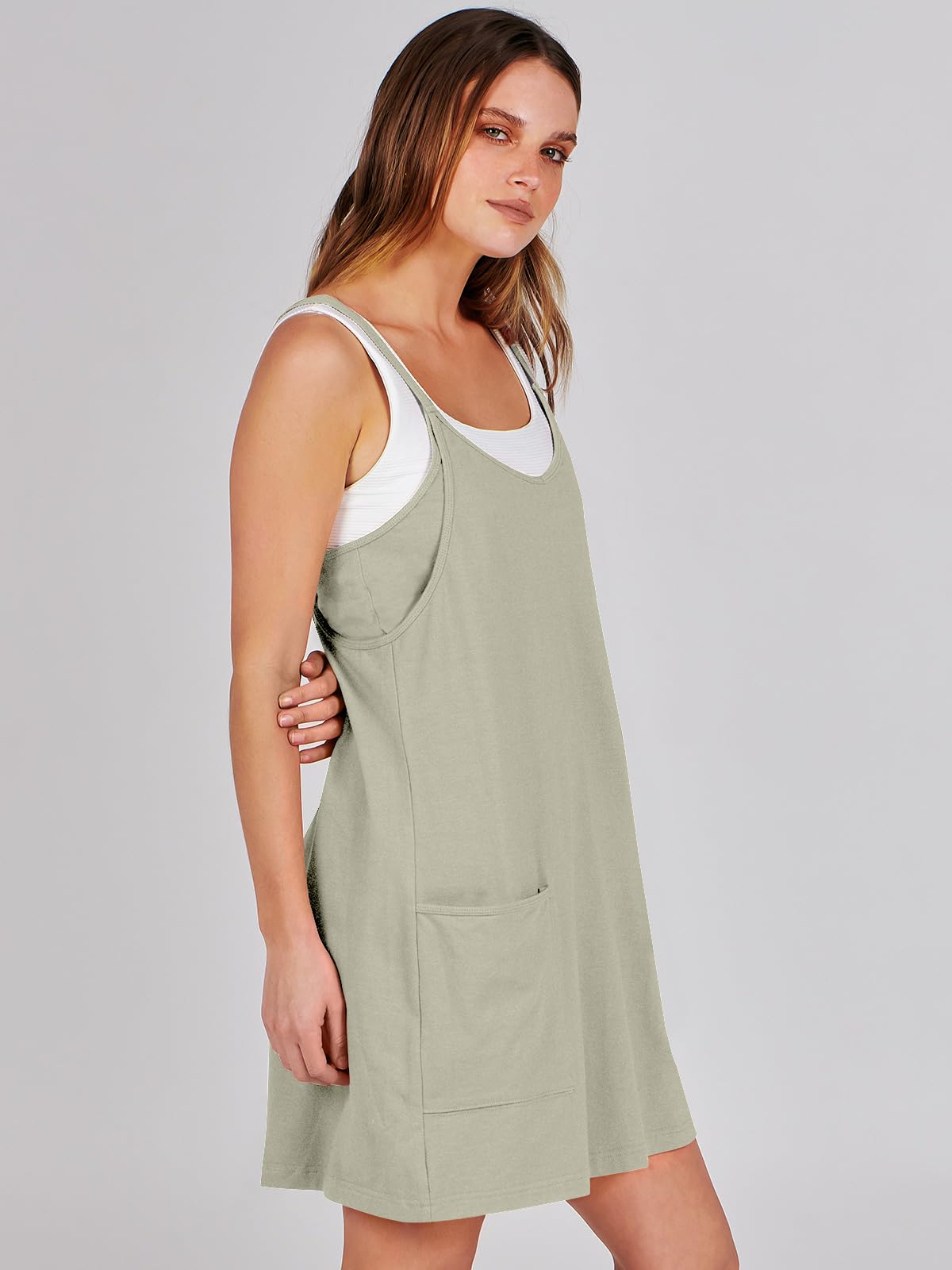ANRABESS Women Athletic Dress Summer Tennis Workout Active Sports Mini Romper Dress Built in Shorts Travel Vacation Clothes Light Grey Medium