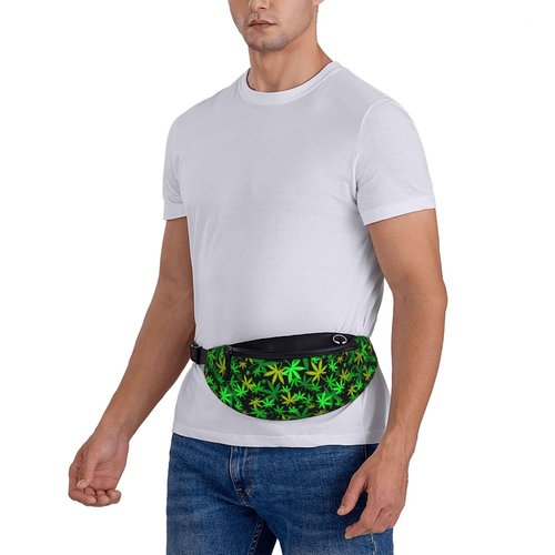 Green Weed Waist Pack Fanny Packs Sling Crossbody Hip Bum Bag With Adjustable Strap Hiking Bag For Men Women Running Traveling