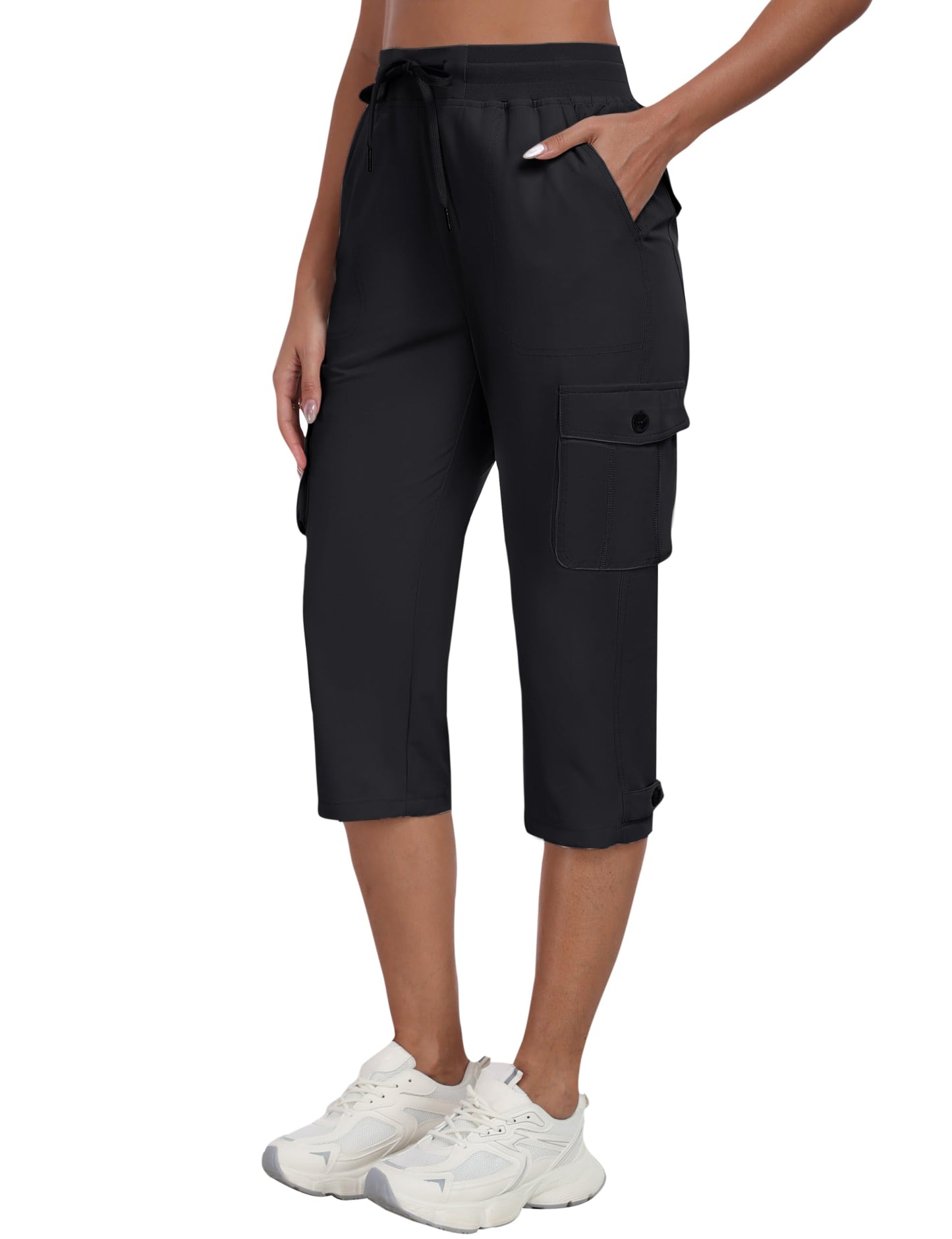 MoFiz Women's Cargo Capris Hiking Pants Lightweight Quick Dry Summer Outdoor Casual Travel Pants with Pockets Black XL