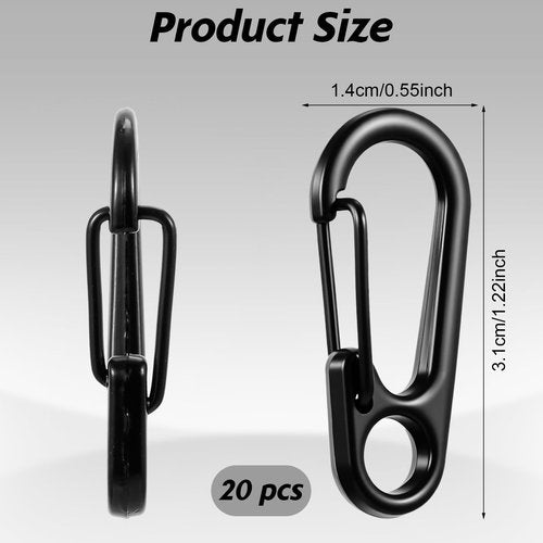 Nogeqi 20 Pcs Small Mini Carabiner Clip, 1.2 Inch Tiny Spring Snap Hook Keychains, Black Mini Carabiner for Outdoor Hiking Fishing Camping Backpack Accessories