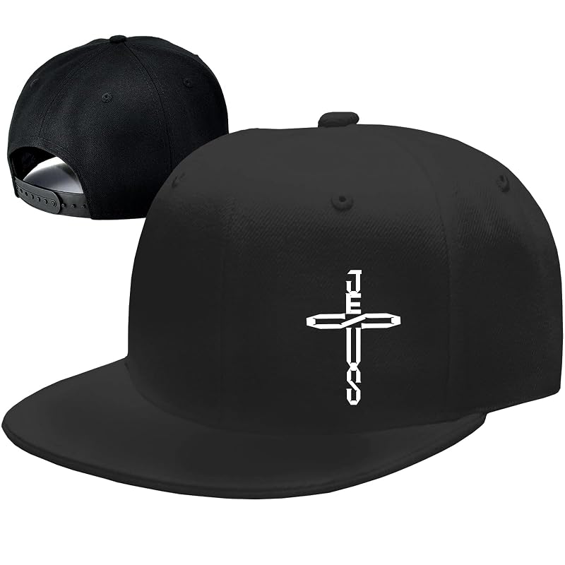 Cross Pattern Flat Bill Hat for Men - Adjustable Black Snapback Cap