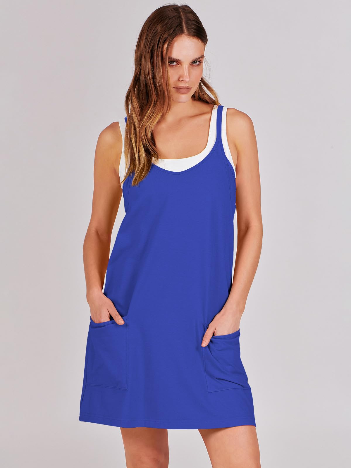 ANRABESS Women Athletic Dress Summer Tennis Workout Active Sports Mini Romper Dress Built in Shorts Travel Vacation Clothes Royal Blue Large
