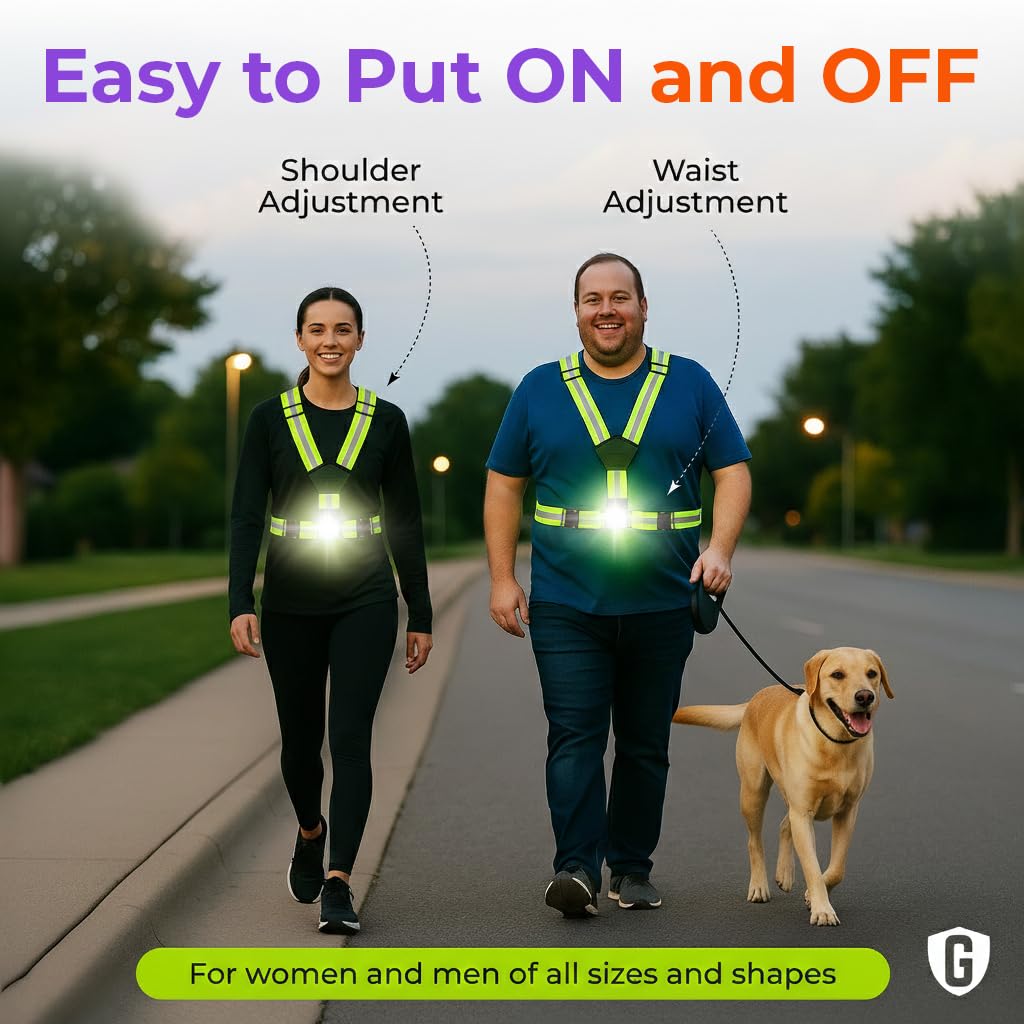 GREERRIDE Running Light Vest - Lighted Vest for Night Walking with Removable Rechargeable LEDs, Reflective Safety Gear for Men and Women to Provide High Visibility, Gift for Runners and Bikers