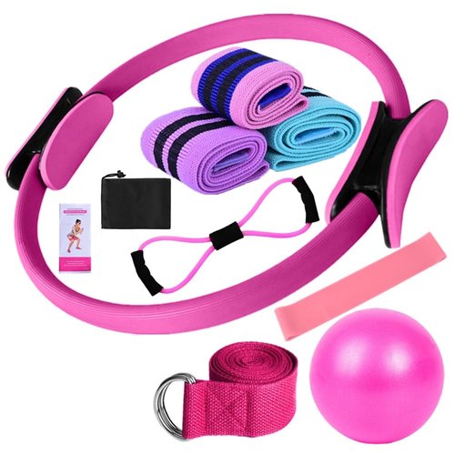 VYOFLA Pilates Essentials Kit for Women,Pilates Magic Ring Booty Bands,Yoga Ball 25cm Figure 8 Resistance Bánd Yoga Bands for Stretching,Yogá Sets for Women Pilátes for Home Use (Pink)
