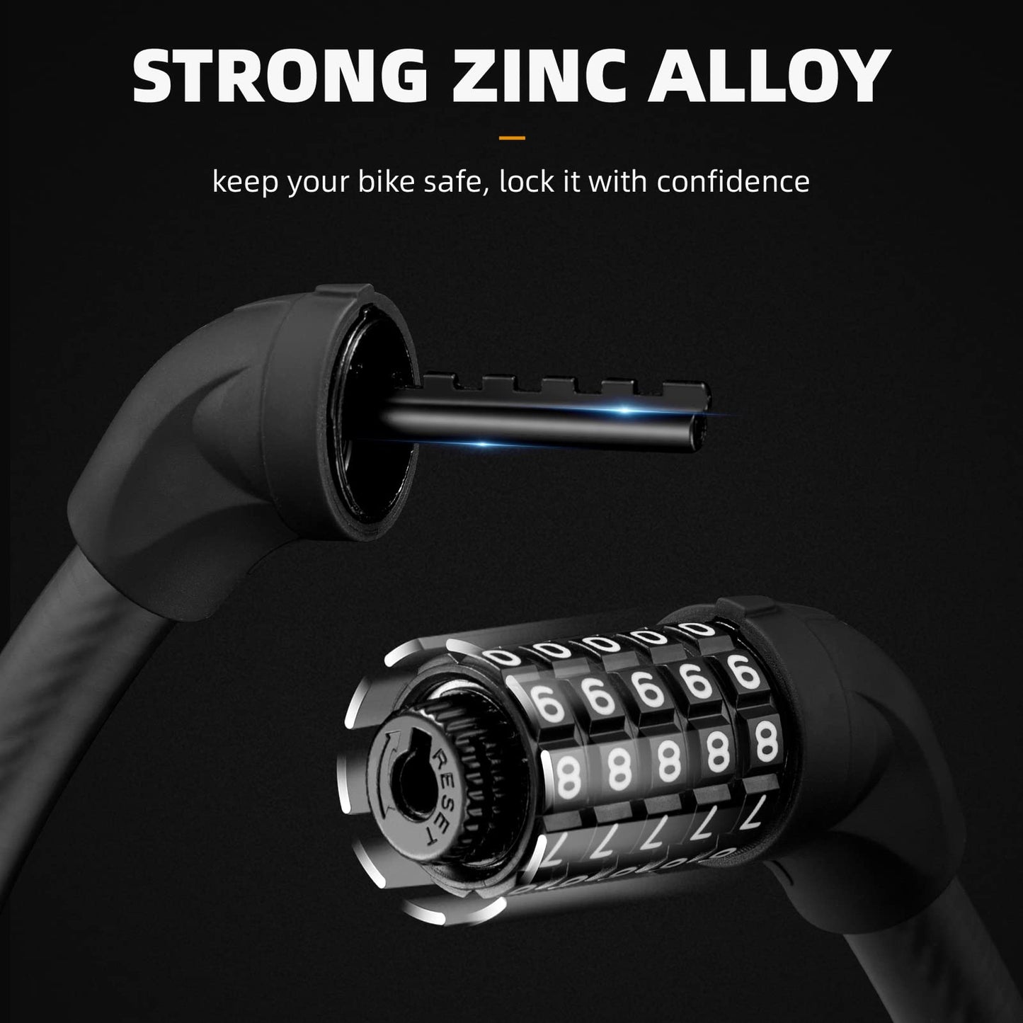 ROCKBROS Bike Lock 5 Digit Cable Lock Lightweight Bicycle Lock Bike Lock Combination Portable Lock for Bike 22inch Black