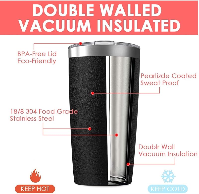 Deitybless 8 Pack 20oz Insulated Tumbler Cups with Lids – Stainless Steel Double Wall, Assorted Colors