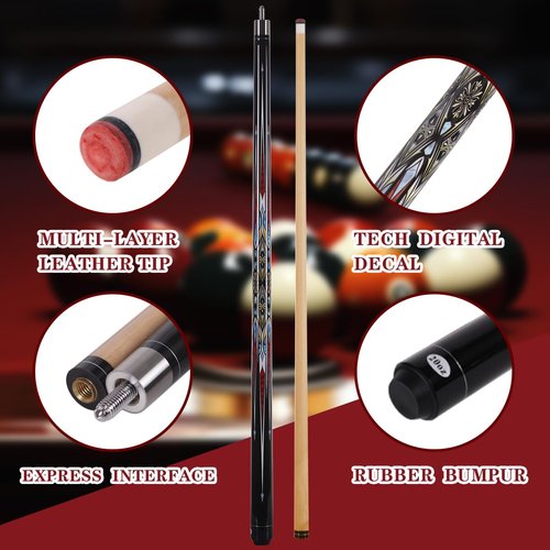 Canadian Maple Pool Cue Stick, Stainless Steel 5/16" X 18 Joint, 58 Inch 13mm Tip Billiard Pool Cue Stick, 19 20 oz, 2-Piece Pool Cue Stick for Beginner, Commercial Home Entertainment (Model D (20oz))