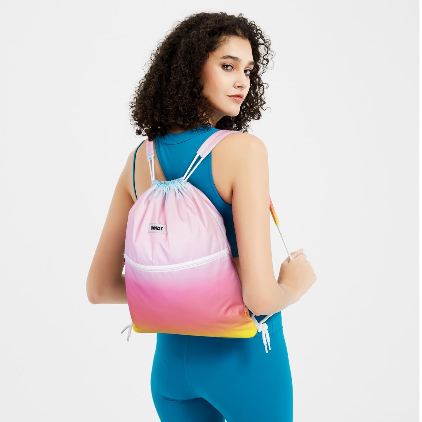 WANDF Drawstring Backpack, Gym String Bag with Shoulder Pad
