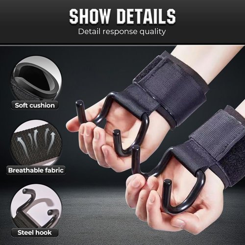 Heavy Duty Weight Lifting Hooks, 2025 New Wrist Hanging Hooks Steel Hooks with Padded Wrist Straps for Enhanced Grip, Gym Lifting Wrist Grips Ideal for Powerlifting, Deadlifts, and Rows (1 Pair)
