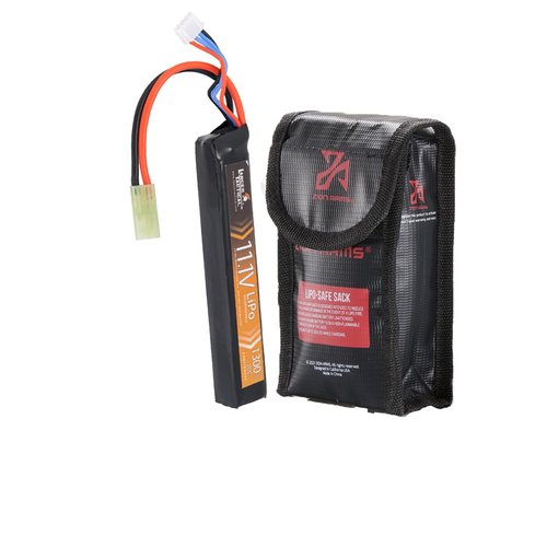 Lancer Tactical LiPo Airsoft High-Performance Battery 11.1V 1300mAh 20C Stick - Tamiya Connector, Designed for Airsoft M4 (Includes Safety Charging Bag)