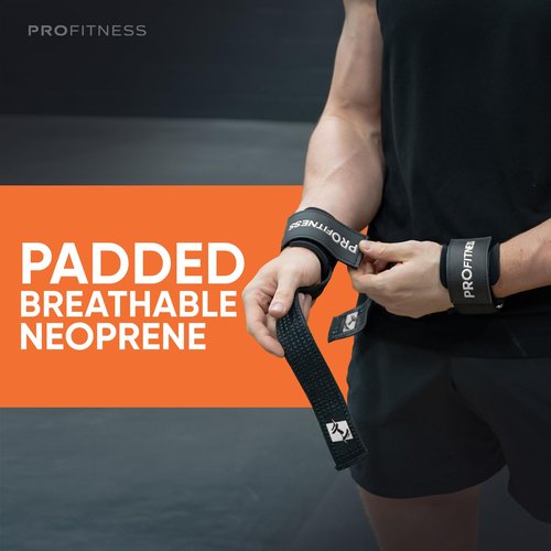 ProFitness Weight Lifting Straps - Wrist Straps for Weightlifting - Padded Workout Wrist Wraps for Men | Lifting Straps Gym as Workout Straps for Men - Weightlifting Wrist Straps (Black/White)