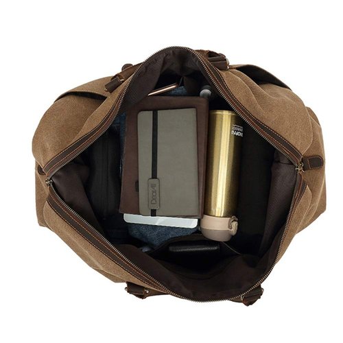 Duffle Bag Canvas Weekend Bag Waterproof Tote Bag Gym Sports for Travel, Workout(Khaki)