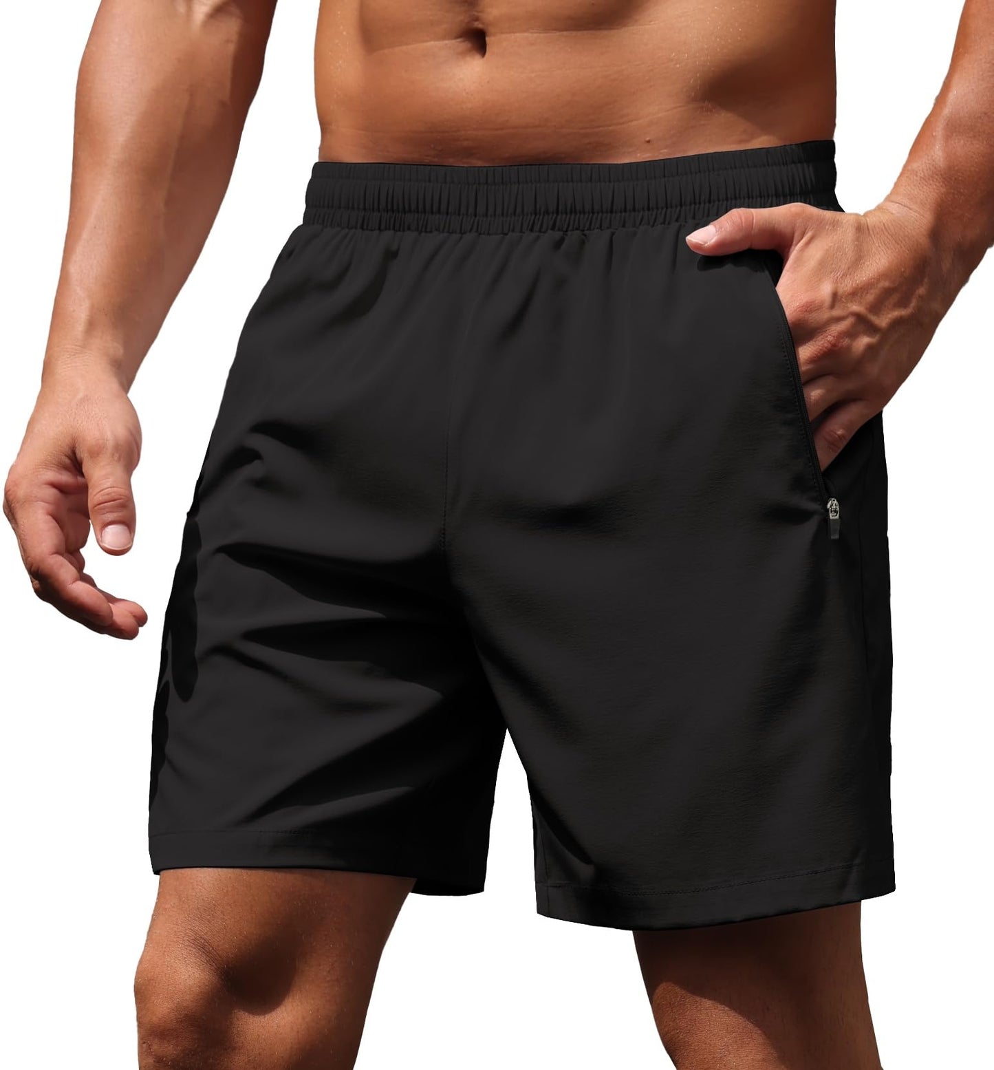Sailwind Men’s Athletic Running Shorts 7" Quick Dry Lightweight Workout Gym Shorts with Zipper Pockets for Basketball Hiking Black