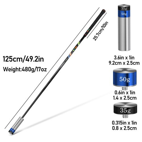 HUAEN Golf Swing Trainer Aid for Indoor Practice Speed Training, Warm up Stick Improved Rhythm, Grip, Flexibility, Balance, Tempo and Strength with 2 Adjustable Weights
