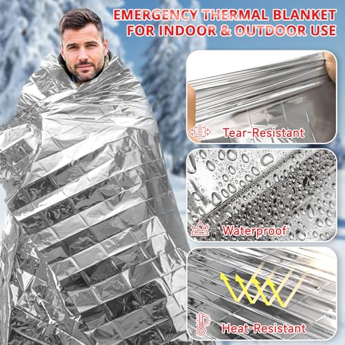 Silver Emergency Thermal Blankets 50 Pack Extra Large 84x63 Inches Survival Mylar Space Blankets