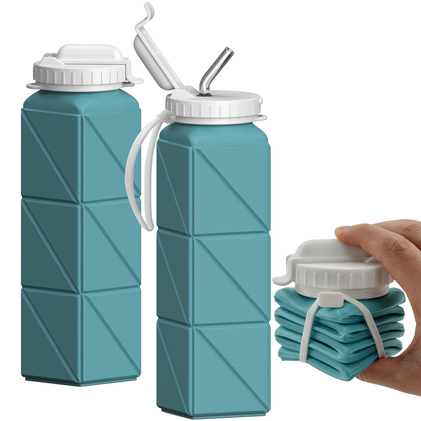 BEAUTAIL Collapsible Water Bottles with Straw 20.6oz, Silicone Foldable Portable Water Bottle, BPA-Free, Leakproof Reusable for Travel Camping Hiking Cycling Yoga Sports, 1 Pack (Blue)