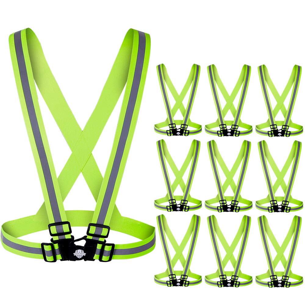 Dazonity High Visibility Safety Vest,10 Packs,Lightweight,Adjustable & Elastic Vest,Hi Vis Reflective Strips, Fit for Men & Women, Construction,Cycling, Runnning, Surveyor, (Yellow)