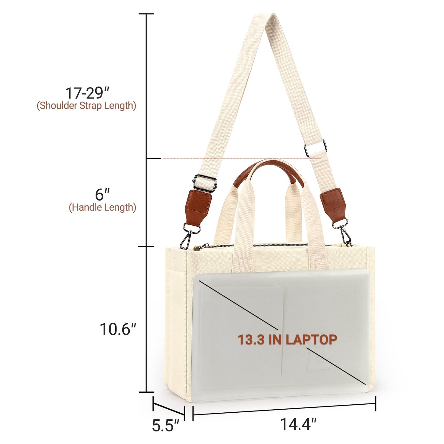 ZORFIN Canvas Tote Bag for Women with Zipper and Pockets Crossbody Work Laptop Book Bag for Travel College Gift, Black E