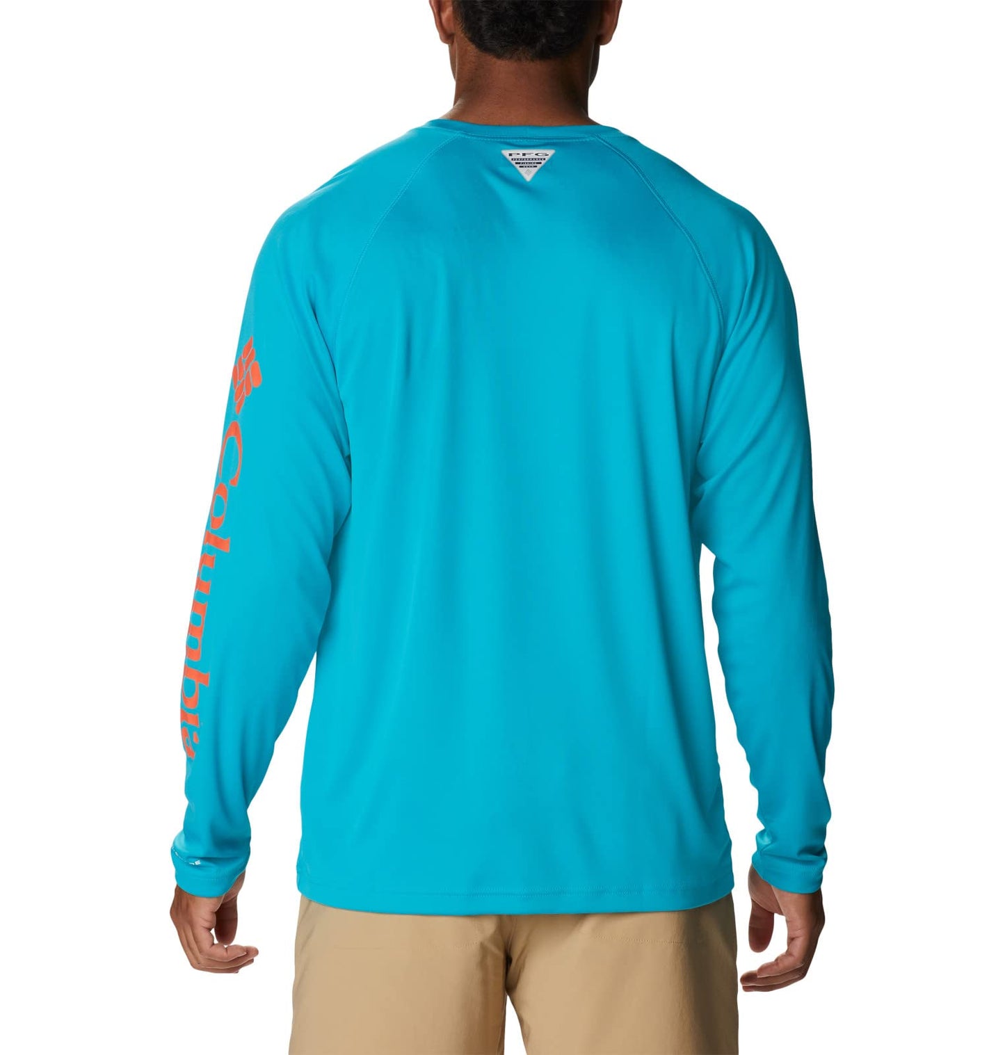 Columbia Men's Terminal Tackle Long Sleeve Shirt, Ocean Teal/Corange Logo, Large Tall