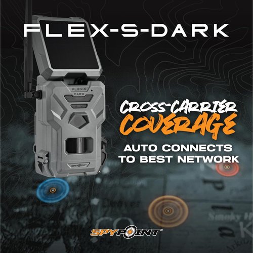 SPYPOINT Flex-S-Dark Solar Cellular Trail Camera ??Built-in Solar Panel, 40MP Photos, 1080p Videos + Sound, No-Glow Game Camera, Night Vision, Motion Activated Trail Cam