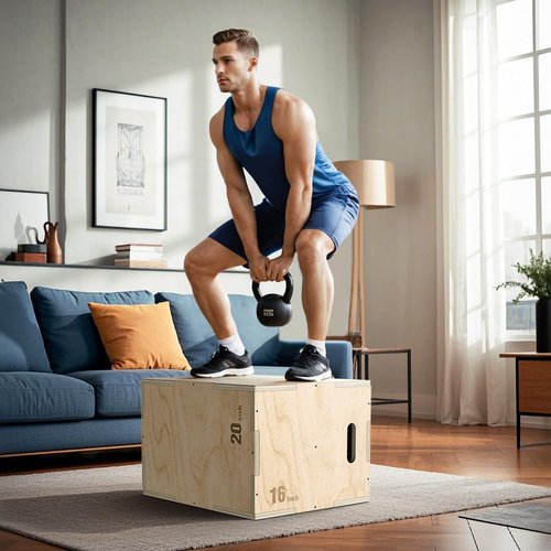 Rendpas 3-in-1 Wooden Plyo Box, Plyometric Jump Box with 18mm Thick Board and No-Slip Surface, 450lbs Weight Capacity Box Jumps for Home Gym Training (20"×24"×30"(56LB))