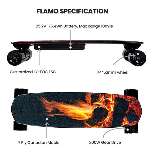 Uditer Flamo Youth Edition Electric Skateboard with Remote, Top Speed Up to 13 Mph, 4 Speed Smooth Braking, Very Light and Easy to Carry, Suitable for Adults & Teens Beginners