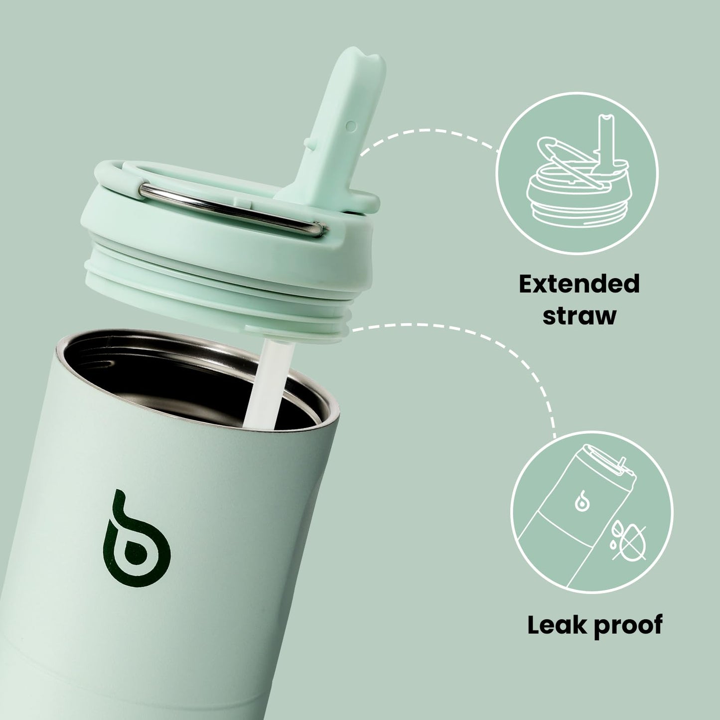 BOTTLE BOTTLE Insulated Water Bottle 24oz with Straw Lid and Handle for Sports Travel Gym Stainless Steel Water Bottles Double-Wall Vacuum Metal Leak Proof BPA-Free (Light Green)