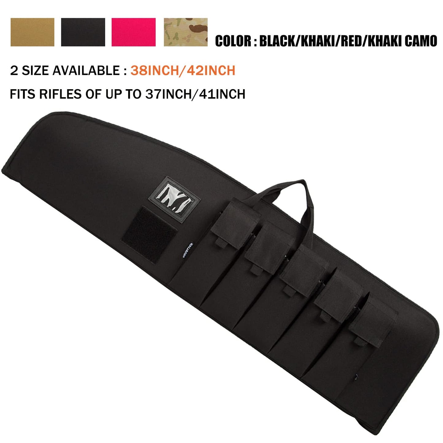 MERALIAN Rifle Case Tactical Rifle Bag with Multiple Magazine Holder Pouch,Lockable Zippers and Adjustable Sling,Available Length in 38" 42".(BLACK, 38inch)