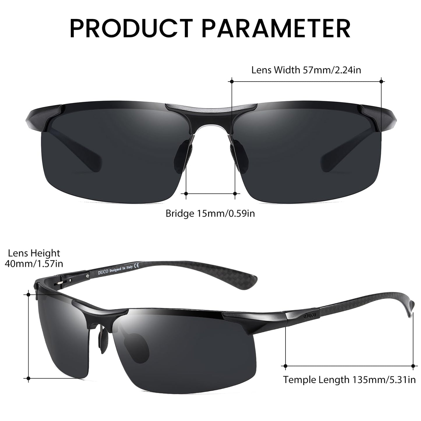 DUCO Polarized Ultralight Carbon Fiber Sunglasses for Men DC8277